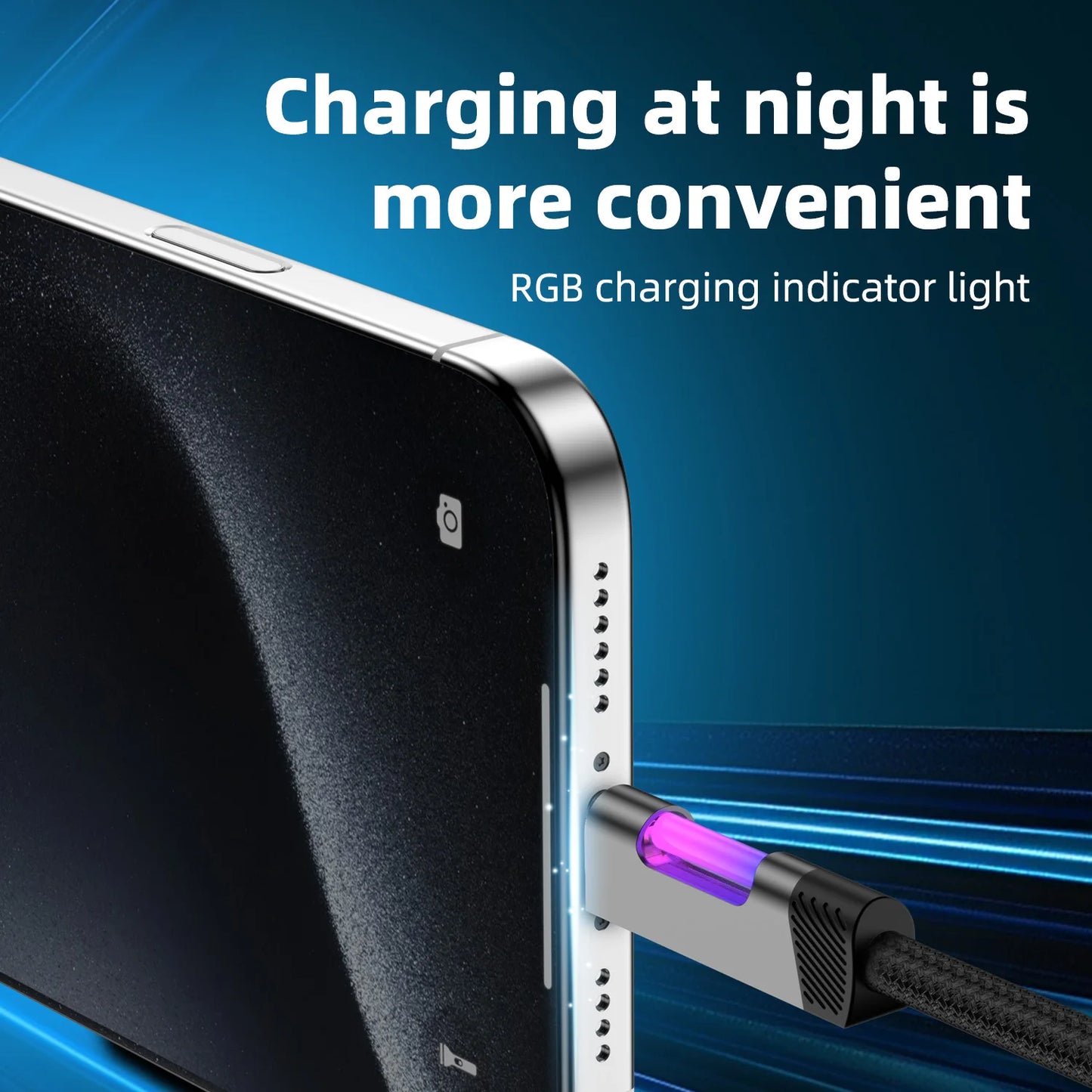 RGB Fast Charging Cable 120W 6A USB Type C Charge Cable with RGB Ambient Light